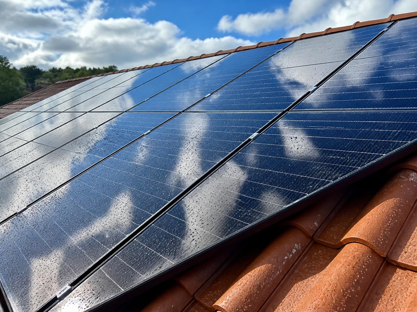 Panneaux solaires propres après lavage